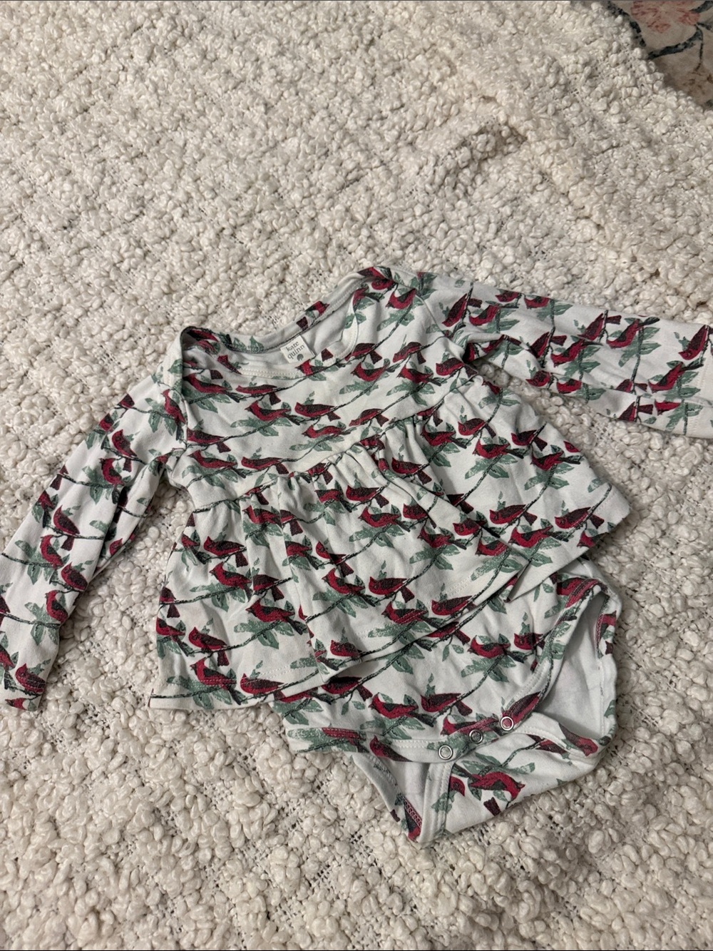 kate quinn Long Sleeve Ruffle Leg Bodysuit with Cardinal Print